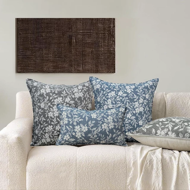Alt view image 7 of 7 - 20x12 Lumbar Decorative Throw Pillow Cases Floral Pillow Covers Set of 2 Vintage Jacquard Couch Pillows for Living Room Couch Bed Home Decor Blue