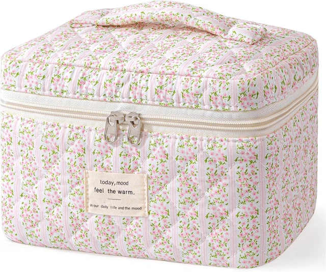Main image of Large Quilted Makeup Bag for Women Cute Cotton Travel Cosmetic Bag