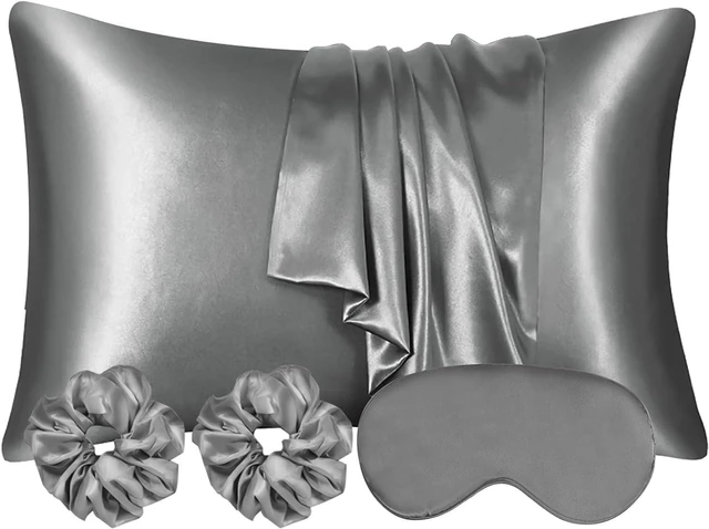 Main image of 2 Pack Satin Silk Pillowcase, 19.69x29.53in Silk Pillowcases for Hair and Skin with 2PCS Satin Hair Scrunchies&Eye Mask, Soft Slip Beauty Sleep Satin Pillowcase, Gifts for Women Men(Dark Gray)
