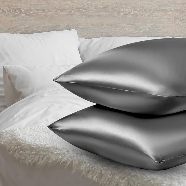 Alt view image 4 of 7 - 2 Pack Satin Silk Pillowcase, 19.69x29.53in Silk Pillowcases for Hair and Skin with 2PCS Satin Hair Scrunchies&Eye Mask, Soft Slip Beauty Sleep Satin Pillowcase, Gifts for Women Men(Dark Gray)
