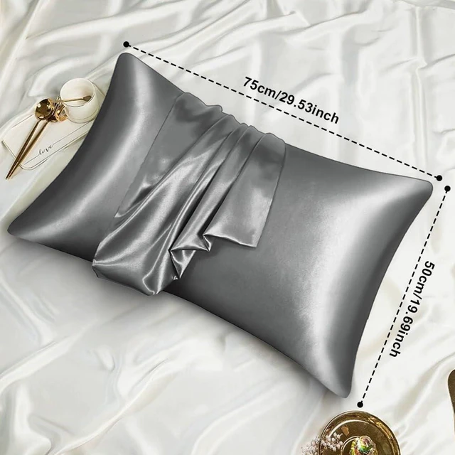 Alt view image 2 of 7 - 2 Pack Satin Silk Pillowcase, 19.69x29.53in Silk Pillowcases for Hair and Skin with 2PCS Satin Hair Scrunchies&Eye Mask, Soft Slip Beauty Sleep Satin Pillowcase, Gifts for Women Men(Dark Gray)