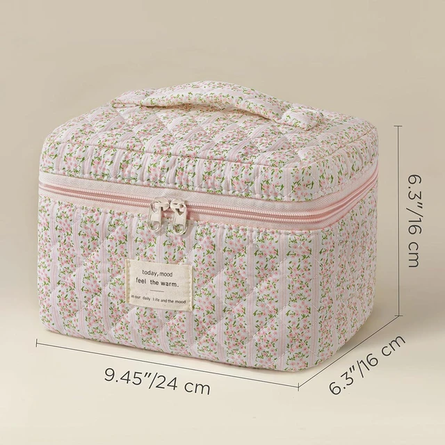 Alt view image 3 of 7 - Large Quilted Makeup Bag for Women Cute Cotton Travel Cosmetic Bag