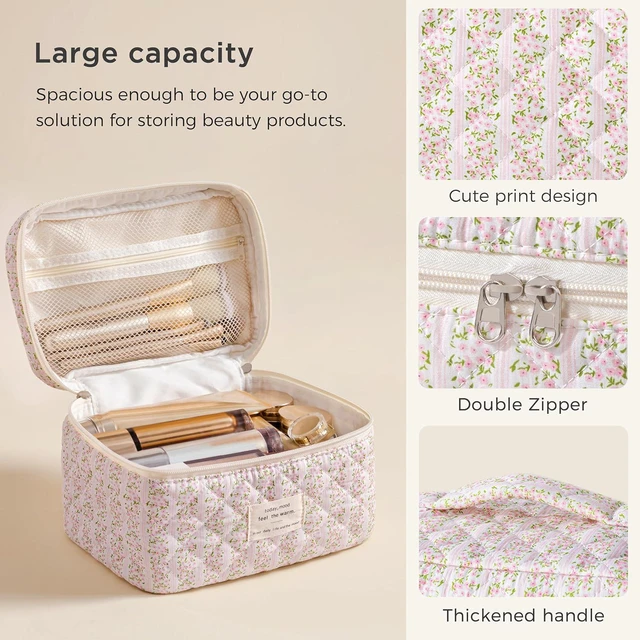 Alt view image 4 of 7 - Large Quilted Makeup Bag for Women Cute Cotton Travel Cosmetic Bag