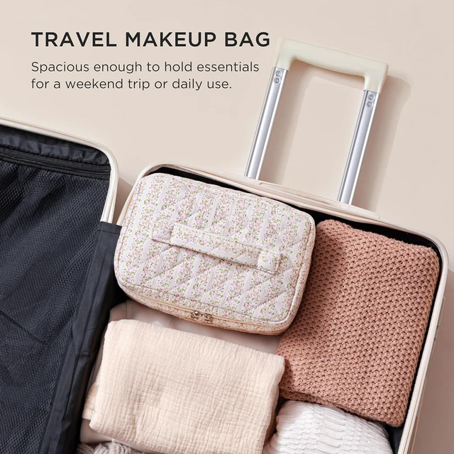 Alt view image 6 of 7 - Large Quilted Makeup Bag for Women Cute Cotton Travel Cosmetic Bag