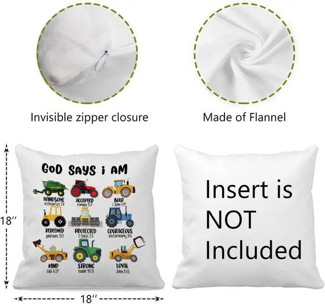 Alt view image 4 of 4 - God Says I am Construction Trucks Pillow Covers 18x18, Construction Decor for Boys Room, Christian Gifts for Boys, Construction Pillow Covers for Toddler Boys Room Bedroom Playroom Nursery