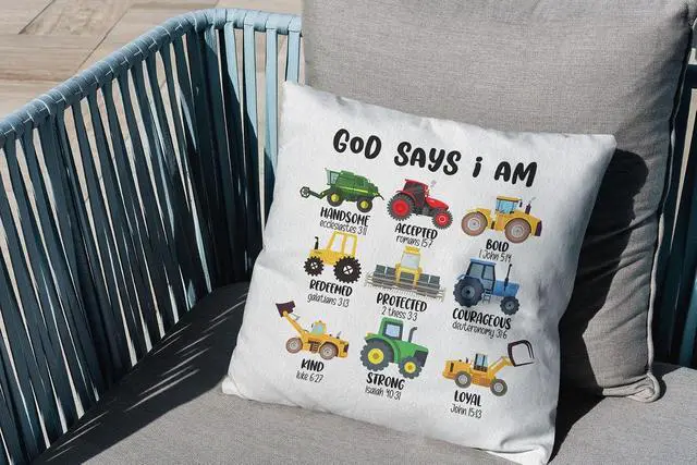 Alt view image 3 of 4 - God Says I am Construction Trucks Pillow Covers 18x18, Construction Decor for Boys Room, Christian Gifts for Boys, Construction Pillow Covers for Toddler Boys Room Bedroom Playroom Nursery