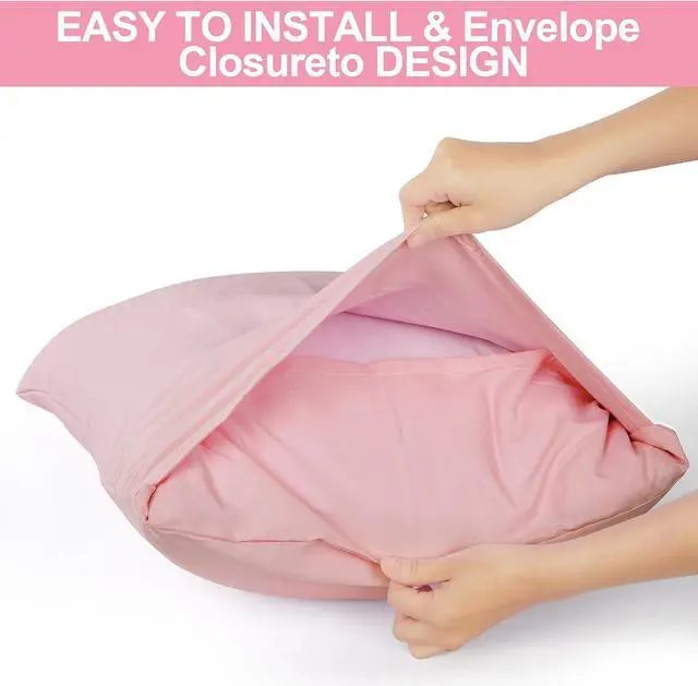 Alt view image 2 of 5 - Pillowcase Fit All Types of Pillow, 1pc Moisture Wicking and Cooling Fabric Pillow Cover with Envelope Closure - King Size 35.43" x 19.69" (Pink)