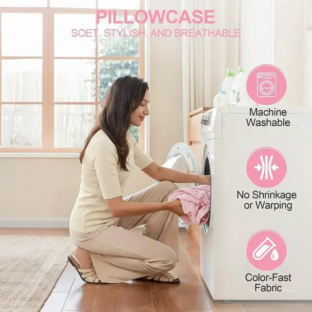 Alt view image 3 of 5 - Pillowcase Fit All Types of Pillow, 1pc Moisture Wicking and Cooling Fabric Pillow Cover with Envelope Closure - King Size 35.43" x 19.69" (Pink)