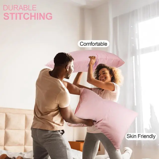 Alt view image 4 of 5 - Pillowcase Fit All Types of Pillow, 1pc Moisture Wicking and Cooling Fabric Pillow Cover with Envelope Closure - King Size 35.43" x 19.69" (Pink)