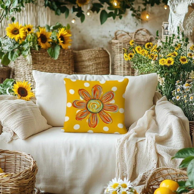 Alt view image 2 of 7 - Summer Pillow Cover 16x16 Set of 2,Watercolor Flower Decor Farmhouse Seasonal Pillow Case Decorations for Home Sofa Couch (Yellow