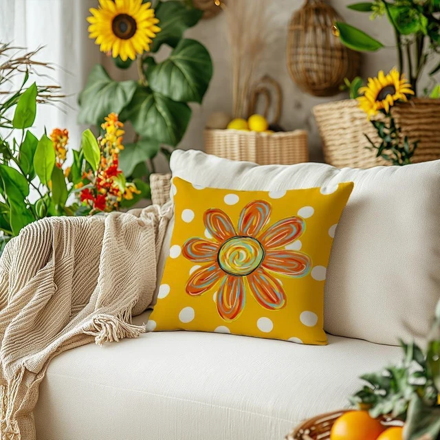 Alt view image 4 of 7 - Summer Pillow Cover 16x16 Set of 2,Watercolor Flower Decor Farmhouse Seasonal Pillow Case Decorations for Home Sofa Couch (Yellow