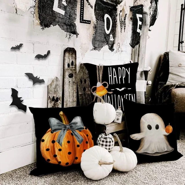 Alt view image 2 of 5 - Halloween Pillow Covers 18x18 inch Set of 4 Trick or Treat Pumpkin Ghost Throw Pillow Covers for Fall Halloween Decorations Halloween Party Pillows Decorative Pillow Covers for Couch Sofa