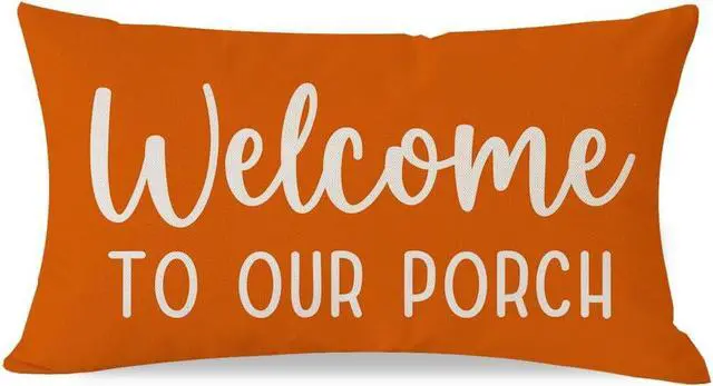 Main image of Farmhouse Throw Pillow Covers 12x20 Welcome to Our Porch, Orange