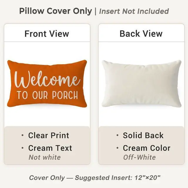 Alt view image 4 of 7 - Farmhouse Throw Pillow Covers 12x20 Welcome to Our Porch, Orange