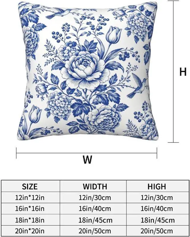 Alt view image 6 of 7 - Blue White Chinoiserie Floral Throw Pillow Covers 18x18 Set of 2 Farmhouse Decorative Cushion Cases Home Decor