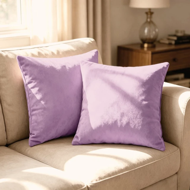 Alt view image 5 of 7 - 2 Pack 18x18 Pillow Cover Velvet Pillow Covers, Square Throw Pillow Covers for Living Room Decorations Throw Pillow Case, Throw Pillow Cover Cushion Cover for Sofa Bedroom Car, Lavender Velvet
