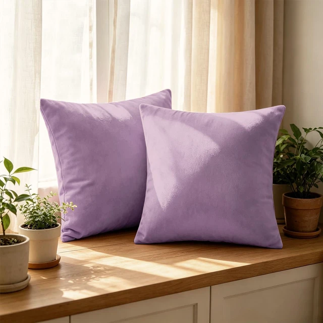 Alt view image 6 of 7 - 2 Pack 18x18 Pillow Cover Velvet Pillow Covers, Square Throw Pillow Covers for Living Room Decorations Throw Pillow Case, Throw Pillow Cover Cushion Cover for Sofa Bedroom Car, Lavender Velvet