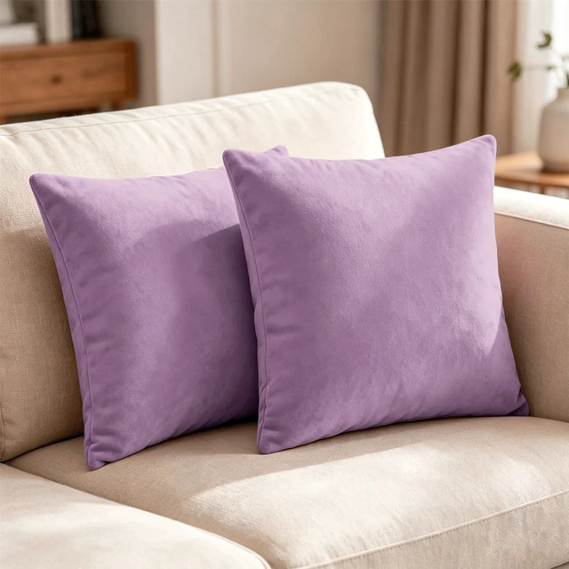 Alt view image 4 of 7 - 2 Pack 18x18 Pillow Cover Velvet Pillow Covers, Square Throw Pillow Covers for Living Room Decorations Throw Pillow Case, Throw Pillow Cover Cushion Cover for Sofa Bedroom Car, Lavender Velvet