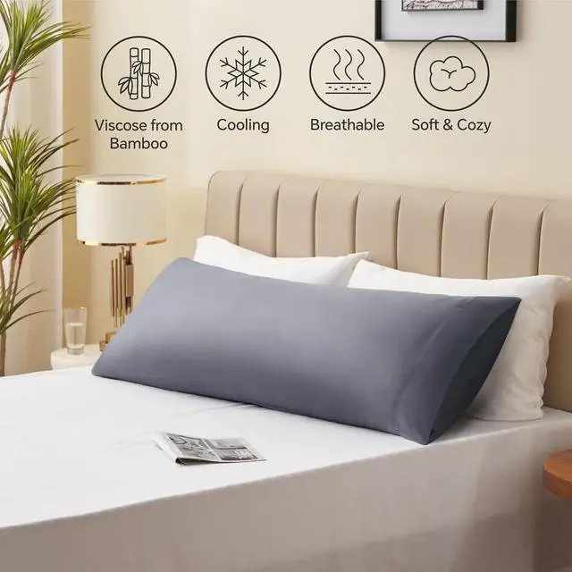 Alt view image 5 of 7 - Body Pillow Pillowcase, Rayon from Bamboo, Grey, 20"x54"