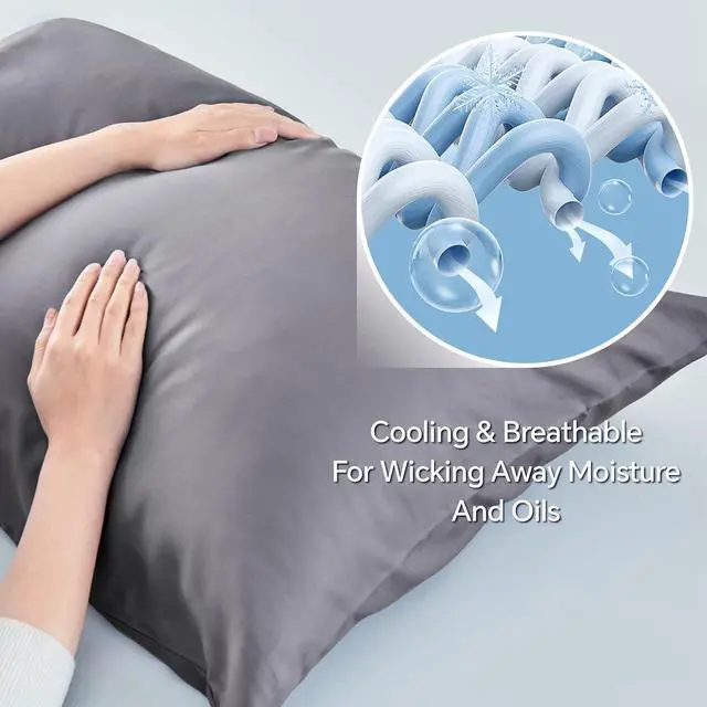 Alt view image 4 of 7 - Body Pillow Pillowcase, Rayon from Bamboo, Grey, 20"x54"