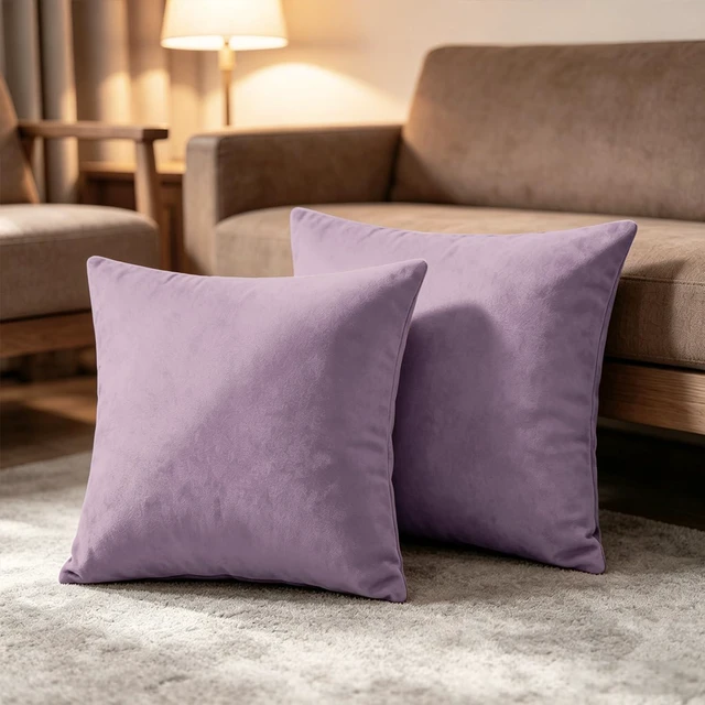 Alt view image 7 of 7 - 2 Pack 18x18 Pillow Cover Velvet Pillow Covers, Square Throw Pillow Covers for Living Room Decorations Throw Pillow Case, Throw Pillow Cover Cushion Cover for Sofa Bedroom Car, Lavender Velvet