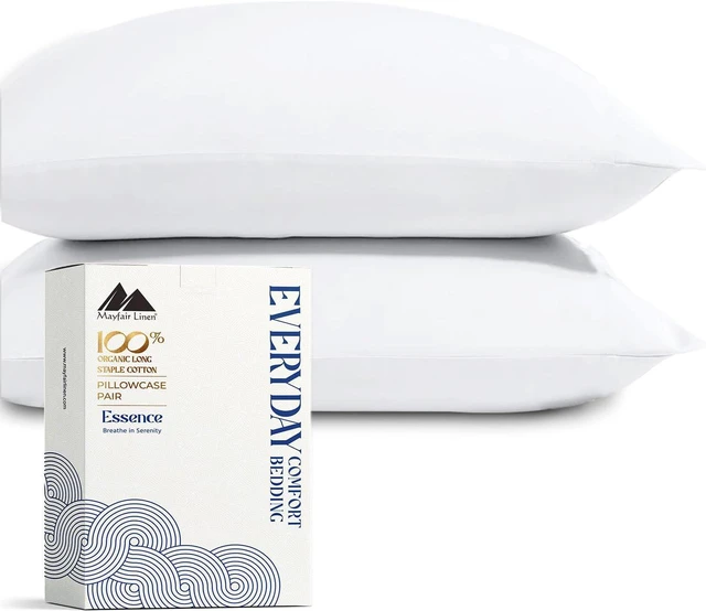Main image of 100% Organic Cotton Percale Pillow Cases Queen/Standard Size Set of 2 - Percale Pillowcovers Standard/Queen (White), Soft Cooling Pillow Case for Sleeping, Cotton Pillowcases