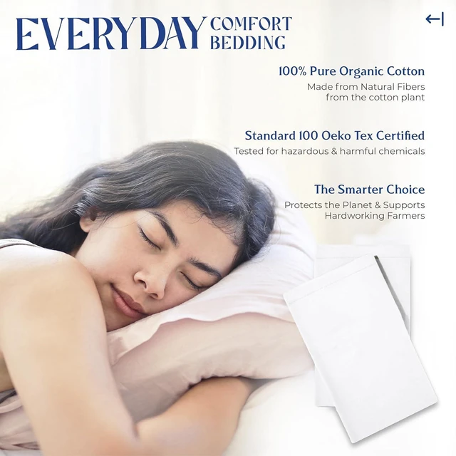 Alt view image 5 of 7 - 100% Organic Cotton Percale Pillow Cases Queen/Standard Size Set of 2 - Percale Pillowcovers Standard/Queen (White), Soft Cooling Pillow Case for Sleeping, Cotton Pillowcases