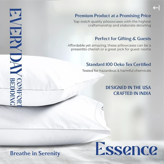 Alt view image 7 of 7 - 100% Organic Cotton Percale Pillow Cases Queen/Standard Size Set of 2 - Percale Pillowcovers Standard/Queen (White), Soft Cooling Pillow Case for Sleeping, Cotton Pillowcases