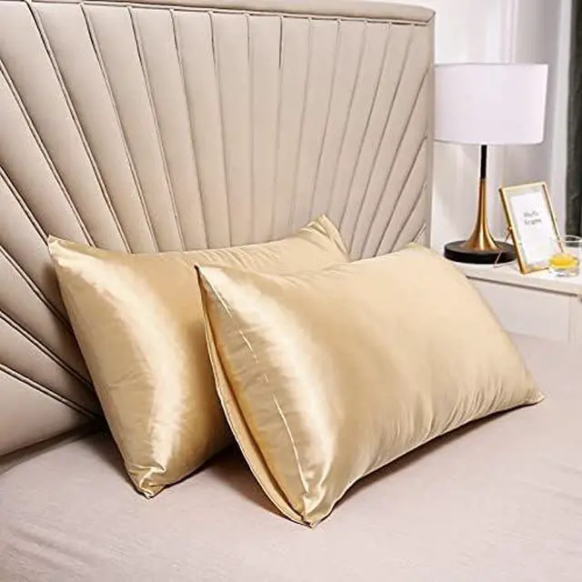 Alt view image 2 of 5 - Silky Satin Pillowcase for Hair and Skin Slip Pillow Cases Set of 2 - Satin Cooling Pillow Covers with Envelope Closure (Champagne, Queen(20"x30"))