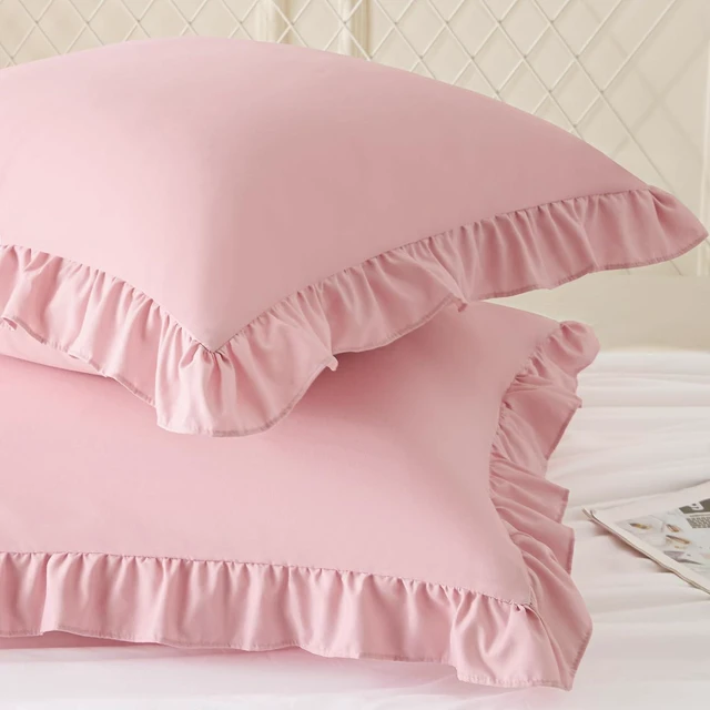 Alt view image 2 of 7 - Ruffle Pillow Cases 18x18 Inches, Light Pink Square Ruffled Pillow Covers Set of 2, Microfiber Wrinkle Resistant Pillow Shams with Envelope Closure for Sofa Bed Living Room