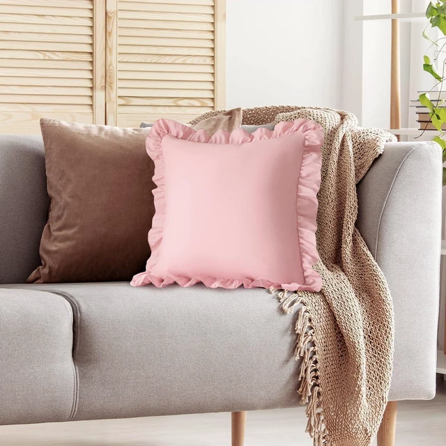 Alt view image 5 of 7 - Ruffle Pillow Cases 18x18 Inches, Light Pink Square Ruffled Pillow Covers Set of 2, Microfiber Wrinkle Resistant Pillow Shams with Envelope Closure for Sofa Bed Living Room