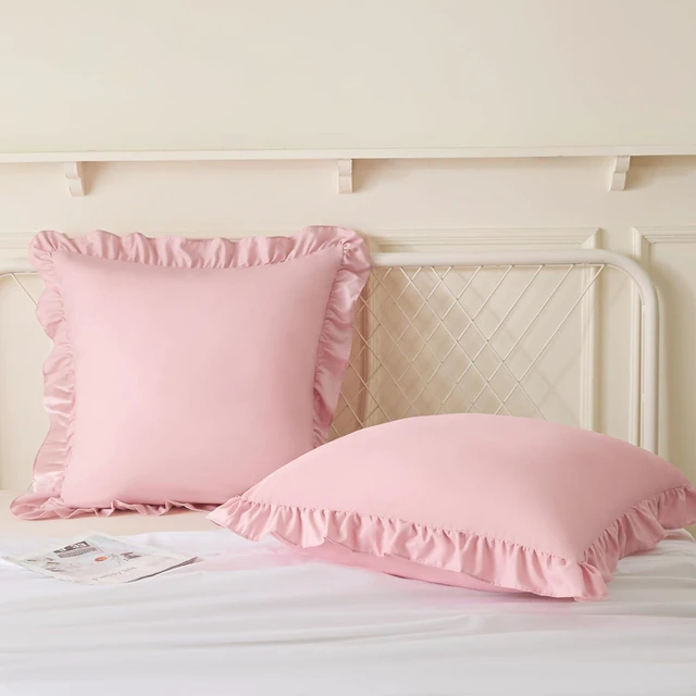 Alt view image 4 of 7 - Ruffle Pillow Cases 18x18 Inches, Light Pink Square Ruffled Pillow Covers Set of 2, Microfiber Wrinkle Resistant Pillow Shams with Envelope Closure for Sofa Bed Living Room