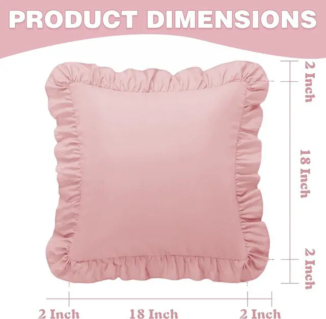 Alt view image 3 of 7 - Ruffle Pillow Cases 18x18 Inches, Light Pink Square Ruffled Pillow Covers Set of 2, Microfiber Wrinkle Resistant Pillow Shams with Envelope Closure for Sofa Bed Living Room