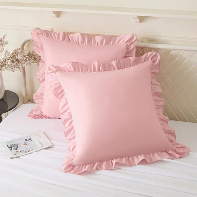 Main image of Ruffle Pillow Cases 18x18 Inches, Light Pink Square Ruffled Pillow Covers Set of 2, Microfiber Wrinkle Resistant Pillow Shams with Envelope Closure for Sofa Bed Living Room
