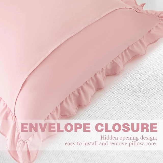 Alt view image 6 of 7 - Ruffle Pillow Cases 18x18 Inches, Light Pink Square Ruffled Pillow Covers Set of 2, Microfiber Wrinkle Resistant Pillow Shams with Envelope Closure for Sofa Bed Living Room