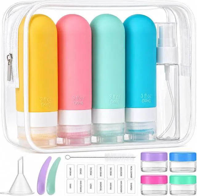 Alt view image 2 of 7 - 16pack Travel Bottles for Toiletries, TSA Approved LeakProof Squeezable Silicone Toiletry Containers for Shampoo, Conditioner, 3oz Portable Refillable Traveling Size Liquid Containers (16Pcs/Colorful)