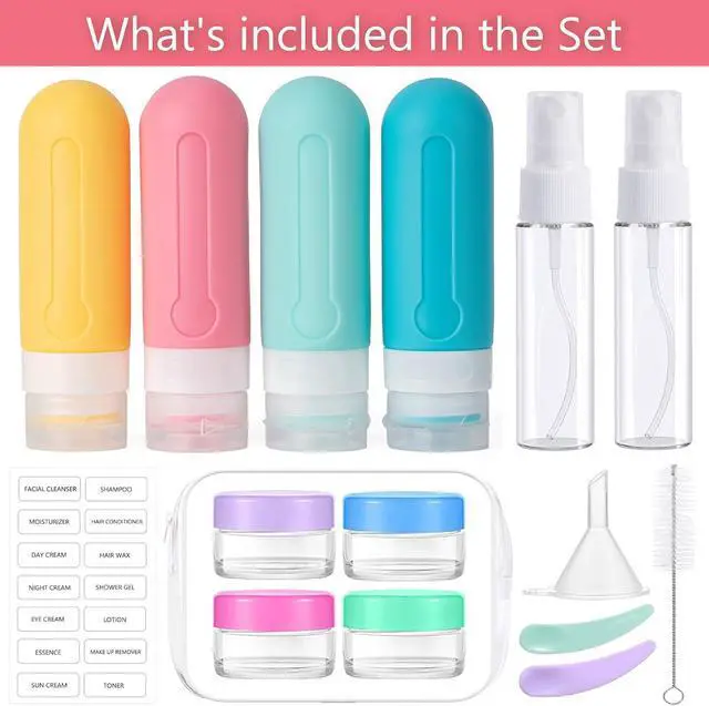 Alt view image 3 of 7 - 16pack Travel Bottles for Toiletries, TSA Approved LeakProof Squeezable Silicone Toiletry Containers for Shampoo, Conditioner, 3oz Portable Refillable Traveling Size Liquid Containers (16Pcs/Colorful)