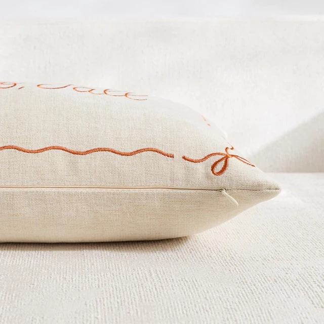 Alt view image 3 of 7 - Embroidered Fall Pillow Covers 12x20, Hello Fall Decor Farmhouse Autumn Thanksgiving Decorative Lumbar Pillow Case Decorations for Couch Sofa Living Room Bedroom Porch, Beige