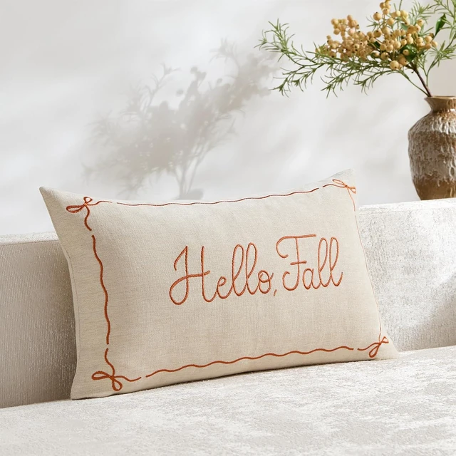 Alt view image 4 of 7 - Embroidered Fall Pillow Covers 12x20, Hello Fall Decor Farmhouse Autumn Thanksgiving Decorative Lumbar Pillow Case Decorations for Couch Sofa Living Room Bedroom Porch, Beige