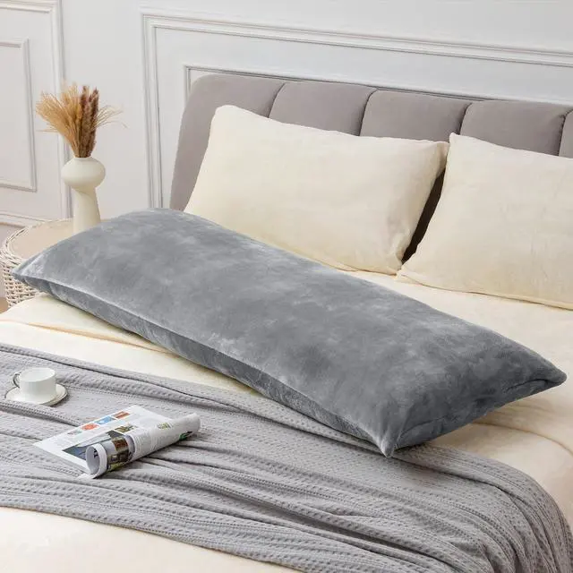Alt view image 2 of 7 - Body Pillow Cover with Zipper Closure, Super Soft and Cozy Fuzzy Fleece Body Pillowcase 20 x 54 Inches, Luxury Fluffy Plush Long Body Pillow Pillowcase for Fall and Winter(Gray)