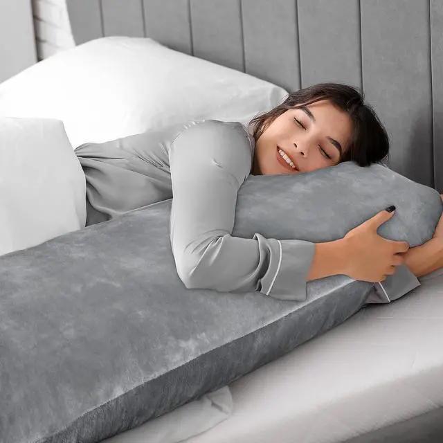 Alt view image 5 of 7 - Body Pillow Cover with Zipper Closure, Super Soft and Cozy Fuzzy Fleece Body Pillowcase 20 x 54 Inches, Luxury Fluffy Plush Long Body Pillow Pillowcase for Fall and Winter(Gray)