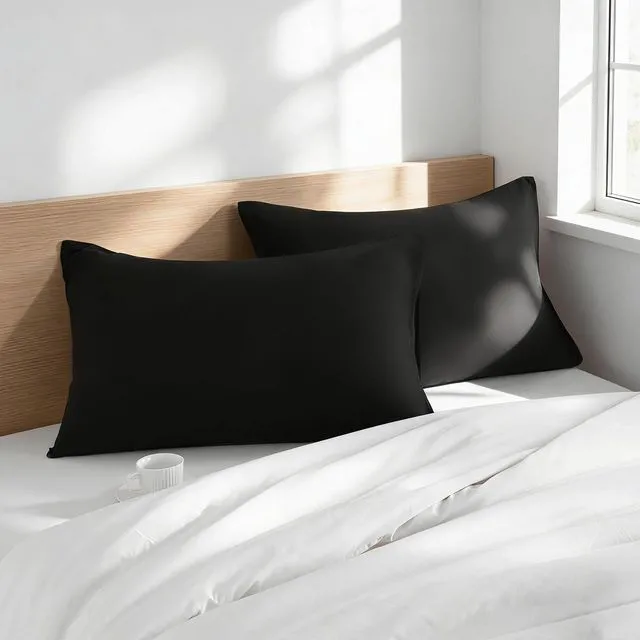 Alt view image 2 of 6 - Body Pillow Cases - 2 Pack - Envelope Closure - Soft Brushed Microfiber - Wrinkle, Stain, Shrinkage and Fade Resistant Pillow Covers Body Size 20 X 54 Inches (Black)