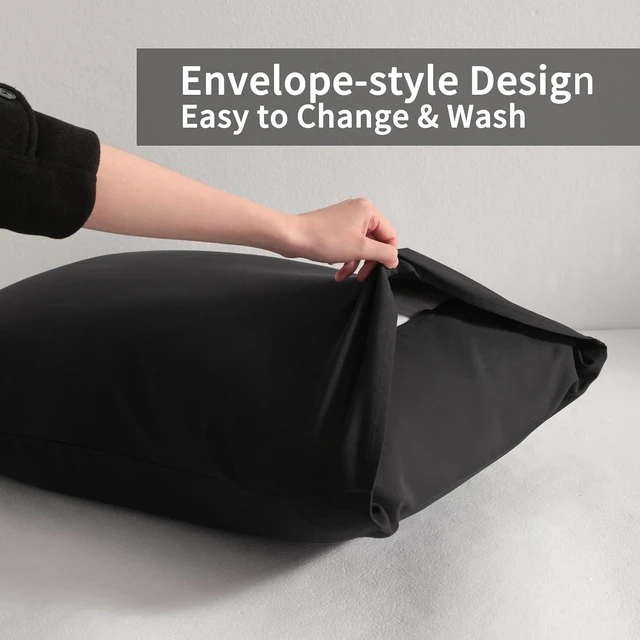 Alt view image 3 of 6 - Body Pillow Cases - 2 Pack - Envelope Closure - Soft Brushed Microfiber - Wrinkle, Stain, Shrinkage and Fade Resistant Pillow Covers Body Size 20 X 54 Inches (Black)