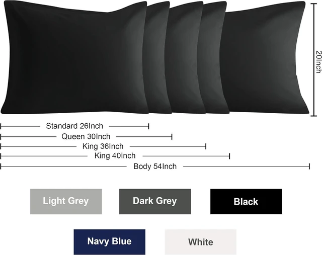 Alt view image 5 of 6 - Body Pillow Cases - 2 Pack - Envelope Closure - Soft Brushed Microfiber - Wrinkle, Stain, Shrinkage and Fade Resistant Pillow Covers Body Size 20 X 54 Inches (Black)