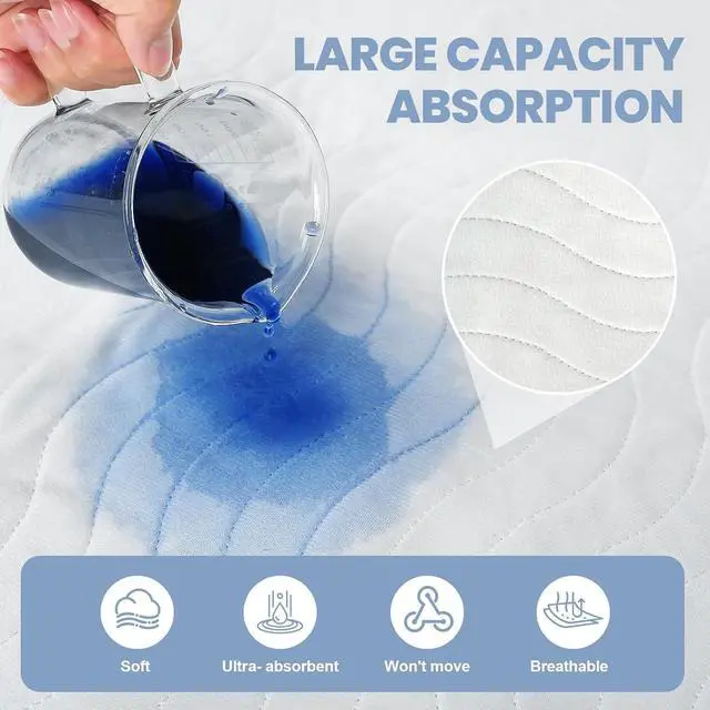 Alt view image 5 of 7 - 60"X40" Non Slip Washable Waterproof Bed Pads, White