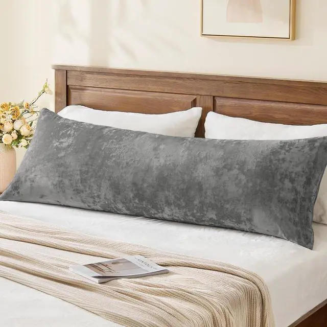 Main image of Velvet Body Pillow Cover with Zipper, Grey, 20x54 Inch, 1 Pack