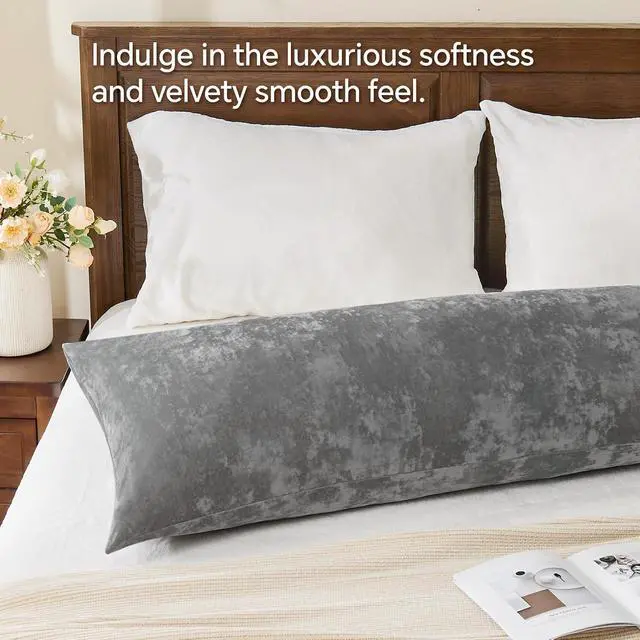 Alt view image 2 of 7 - Velvet Body Pillow Cover with Zipper, Grey, 20x54 Inch, 1 Pack