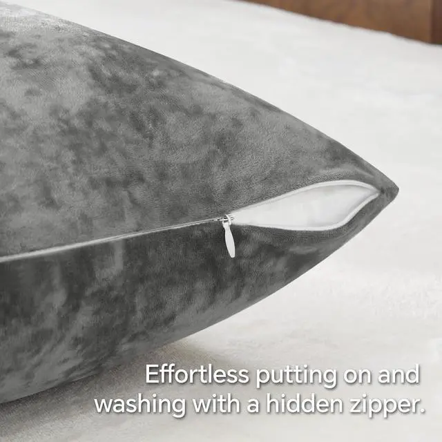 Alt view image 3 of 7 - Velvet Body Pillow Cover with Zipper, Grey, 20x54 Inch, 1 Pack