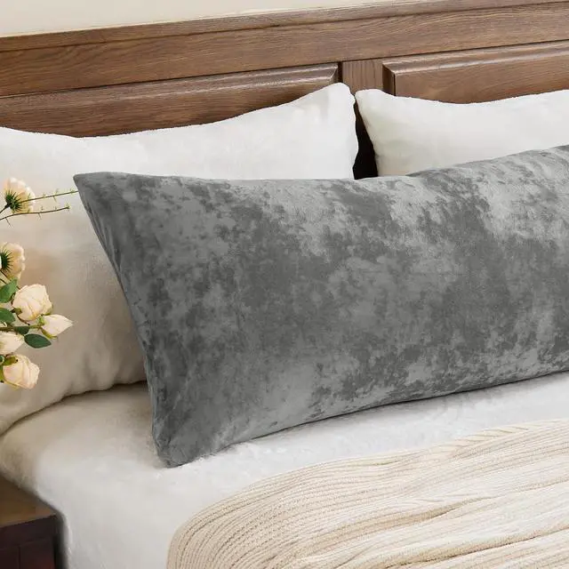 Alt view image 6 of 7 - Velvet Body Pillow Cover with Zipper, Grey, 20x54 Inch, 1 Pack