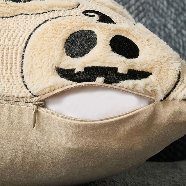 Alt view image 4 of 7 - Fall Halloween Pillow Covers 18x18 Set of 2 Beige-Black Pumpkin Decor